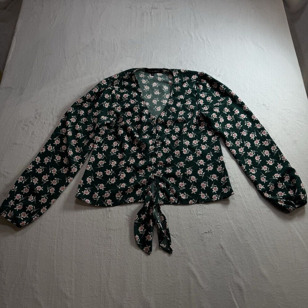 Ash & Violet Women's Size Large Long Sleeve Blouse Button Color Green Floral